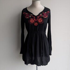 Floral Embroidered Black Long Sleeve Top
